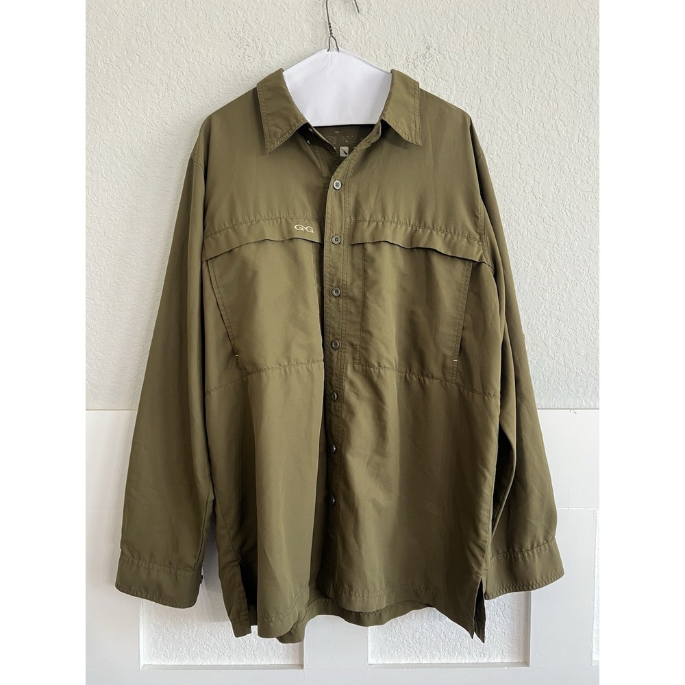 GameGuard Mens XL Green Long Sleeve Button Down Outdoor Fishing Shirt Vented